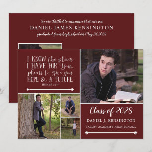 Invitation Maroon Christian Verse Graduation Photo Collage