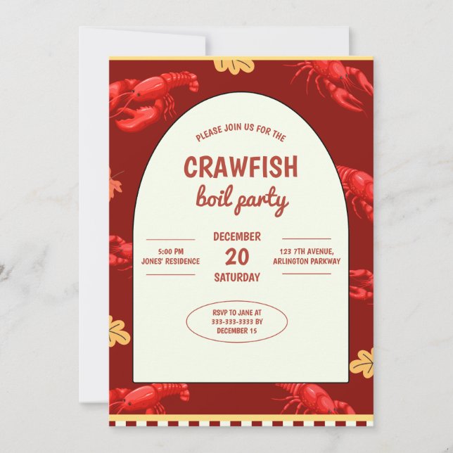 Invitation Maroon Crawfish Boil Party fête pique-nique (Devant)