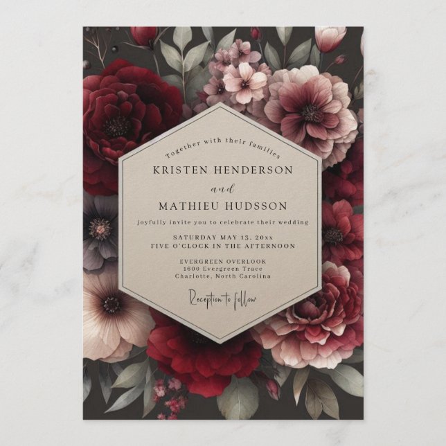 Invitation Maroon Decadent Bouquet Wedding (Devant)