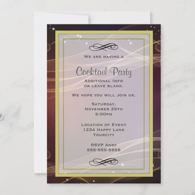 Invitation Maroon Design avec Gold Accents Cocktail Party (Devant)