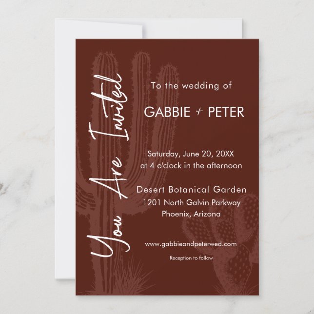 Invitation Maroon du désert de Cactus Terra Cotta Mariage (Devant)