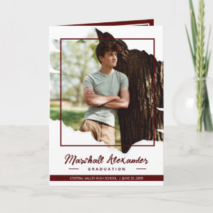 Invitation Maroon Edgy Abstrait Torn Photo Graduation