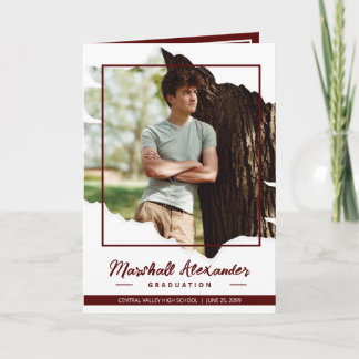 Invitation Maroon Edgy Abstrait Torn Photo Graduation