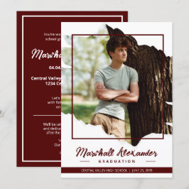 Invitation Maroon Edgy Abstrait Torn Photo Graduation