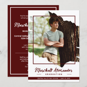 Invitation Maroon Edgy Abstrait Torn Photo Graduation