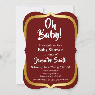 Invitation Maroon et Baby shower Gold Elegant