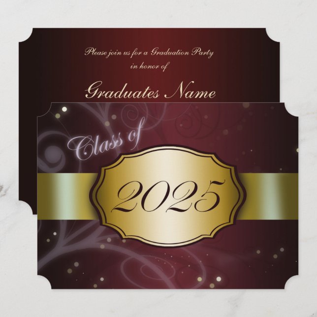 Invitation Maroon et Gold 2025 Graduation Party (Devant / Derrière)