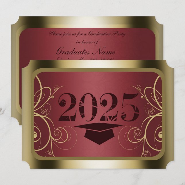 Invitation Maroon et Gold Frame Graduation Party (Devant / Derrière)