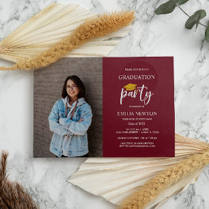 Invitation Maroon et Gold Photo Graduation Party 2023