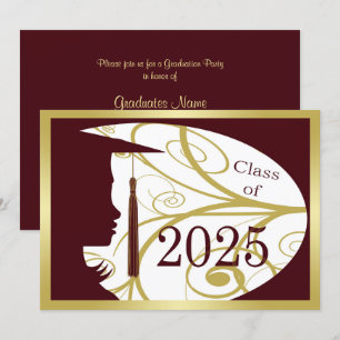 Invitation Maroon et Gold Silhouette 2025 Graduation Party