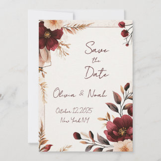 Invitation Maroon Floral Enregistrer la date