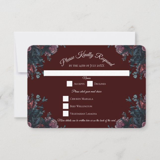Invitation Maroon foncé Mauve Gothique Mariage élégant (Devant)