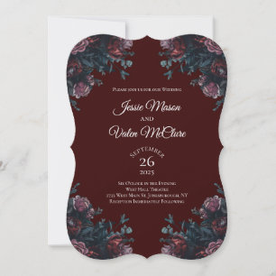 Invitation Maroon foncé Mauve Gothique Mariage élégant