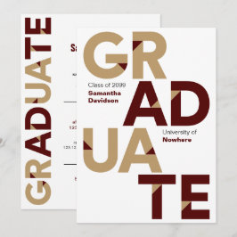 Invitation Maroon Gold Big Bold Angle-Cut Lettres Graduation