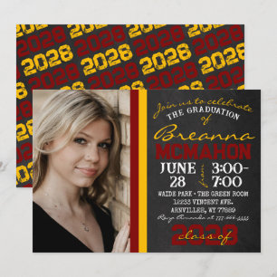 Invitation Maroon & Gold Chalkboard Graduation Photo