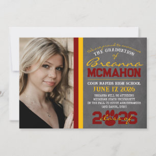 Invitation Maroon & Gold Empreinte de patte Graduation Faire-