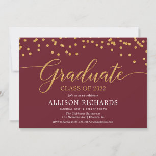 Invitation Maroon or bordeaux élégant 2022 graduation