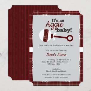 Invitation Maroon Plaid Baby shower Aggie