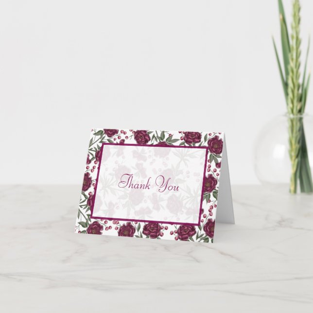Invitation Maroon Rose Wedding Thank You Cards (Devant)