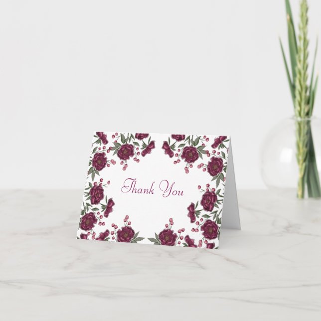 Invitation Maroon Rose Wedding Thank You Note Card (Devant)