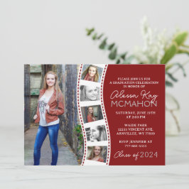 Invitation Maroon Rouge et Blanc Filmstrip 6 Diplôme photo