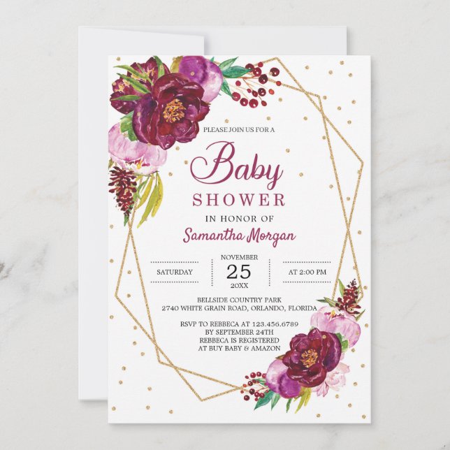 Invitation Maroon rouge profond baby shower de saumon rouge r (Devant)