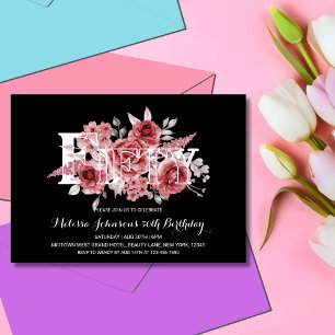 Invitation Maroon Rouge Vert Floral 50e Anniversaire Noir