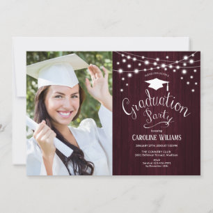 Invitation Maroon Rustic Graduation Party avec photo