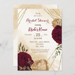 Invitation Maroon vert beige or botanique brune douche