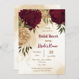 Invitation Maroon vert beige or botanique brune douche