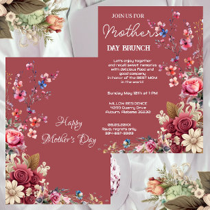 Invitation Maroon vintage Muddy Typographie moderne Fête des 