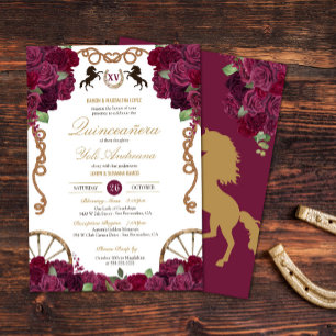 Invitation Maroon violet Roses Ouest Charra Quinceañera
