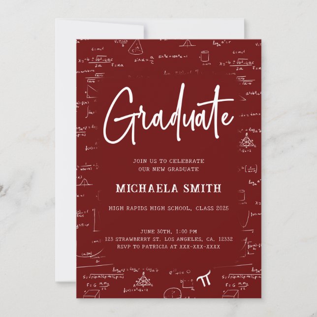 Invitation Maroon White Graduate Math Graduation (Devant)