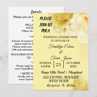 Invitation Marques à skis | Romantique Jaune Mariage Botaniqu