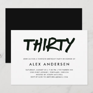 Invitation Marqueur moderne Noir et blanc 30e anniversaire