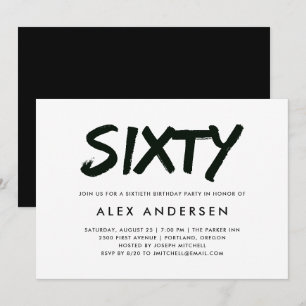 Invitation Marqueur moderne Soixantième anniversaire noir e