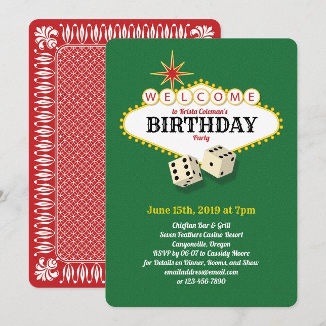 Invitation Marquis de Las Vegas, fête d'anniversaire Green 2 (Devant / Derrière)