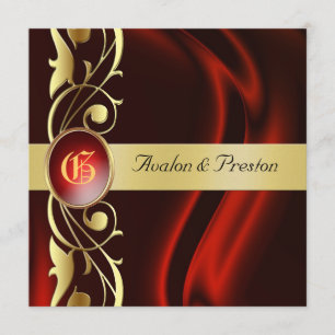 Invitation Marquis Red Silk Gold Scroll Ruby