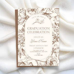 Invitation Marron Classique artistique florale remise de dipl