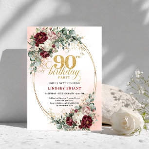 Invitation Marron Floral Eucalyptus Intemporel 90e Anniversai
