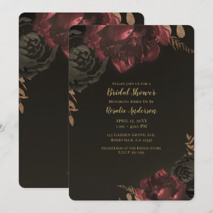 Invitation Marron Mélancolique Foncé Floral Or Vert Bridale