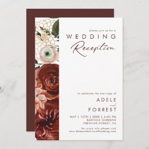 Invitation Marsala Autumn Floral Réception de mariage blanc