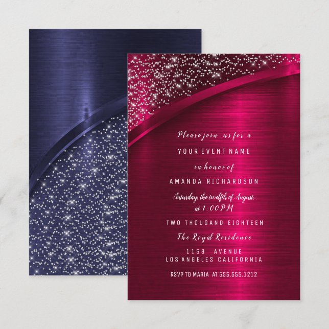 Invitation Marsala Blue Nav Fête des mariées Anniversaire Swe (Devant / Derrière)