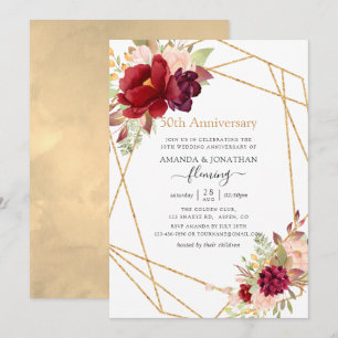 Invitation Marsala & Blush Géométrique 50e anniversaire de Ma