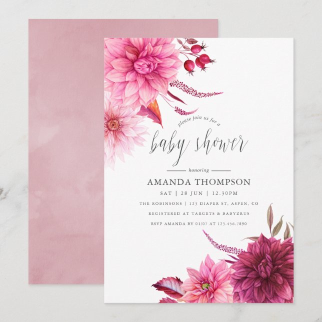 Invitation Marsala - Bourgogne et Broussaillis Baby shower au (Devant / Derrière)