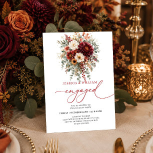 Invitation Marsala Bourgogne Or Eucalyptus Automne engagement