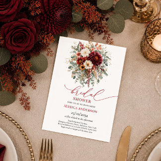 Invitation Marsala Bourgogne Or Eucalyptus douche nuptiale