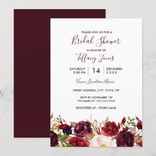 Invitation Marsala Bourgogne Rouge Floral Mariage