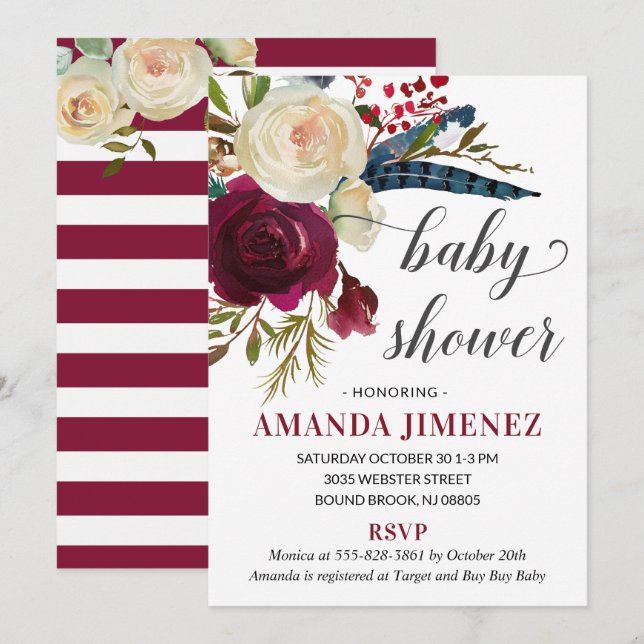 Invitation Marsala Burgundy Baby shower d'automne Neutre genr (Devant / Derrière)
