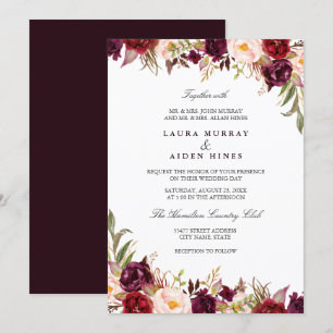 Invitation Marsala Burgundy Blush Aquarelle Mariage Floral